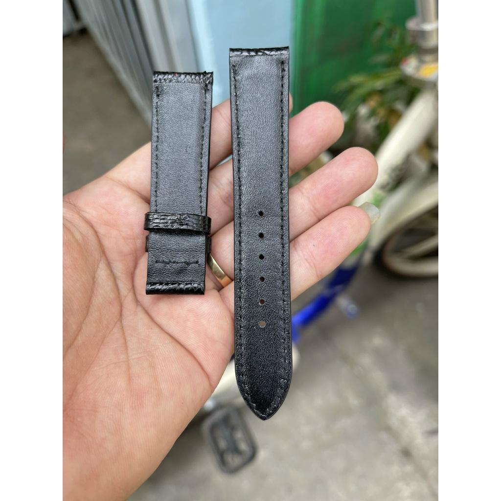 Dây đồng hồ nam nữ da đà điểu, dây đồng hồ da thật màu đen size 18, 20, 22 Tặng kèm đầy đủ khóa, chốt và tool thay dây