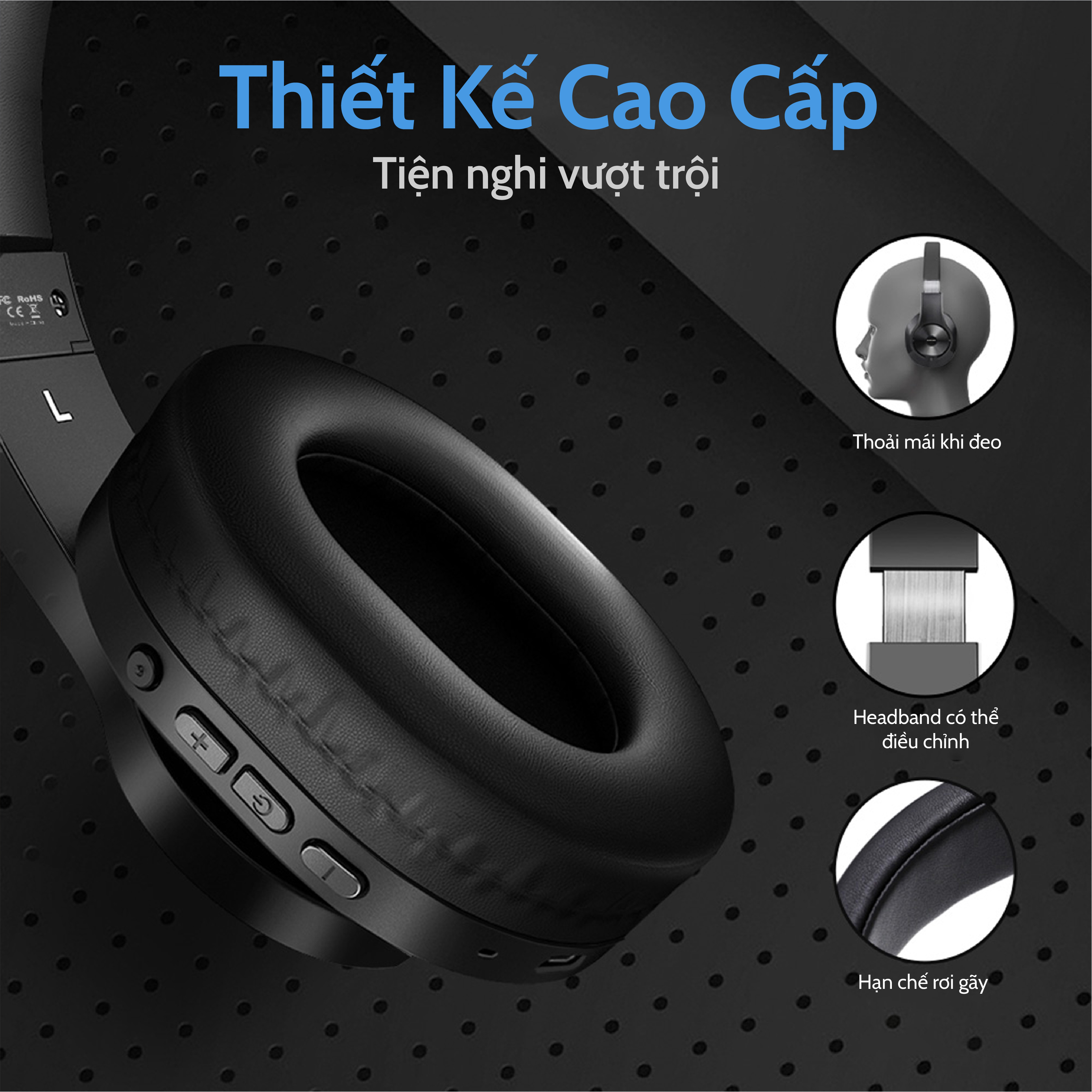 Tai Nghe Bluetooth Headphone OneOdio JS18 - Driver 40mm, Bluetooth 5.0, thời lượng pin lên đến 17h - Hàng Chính Hãng