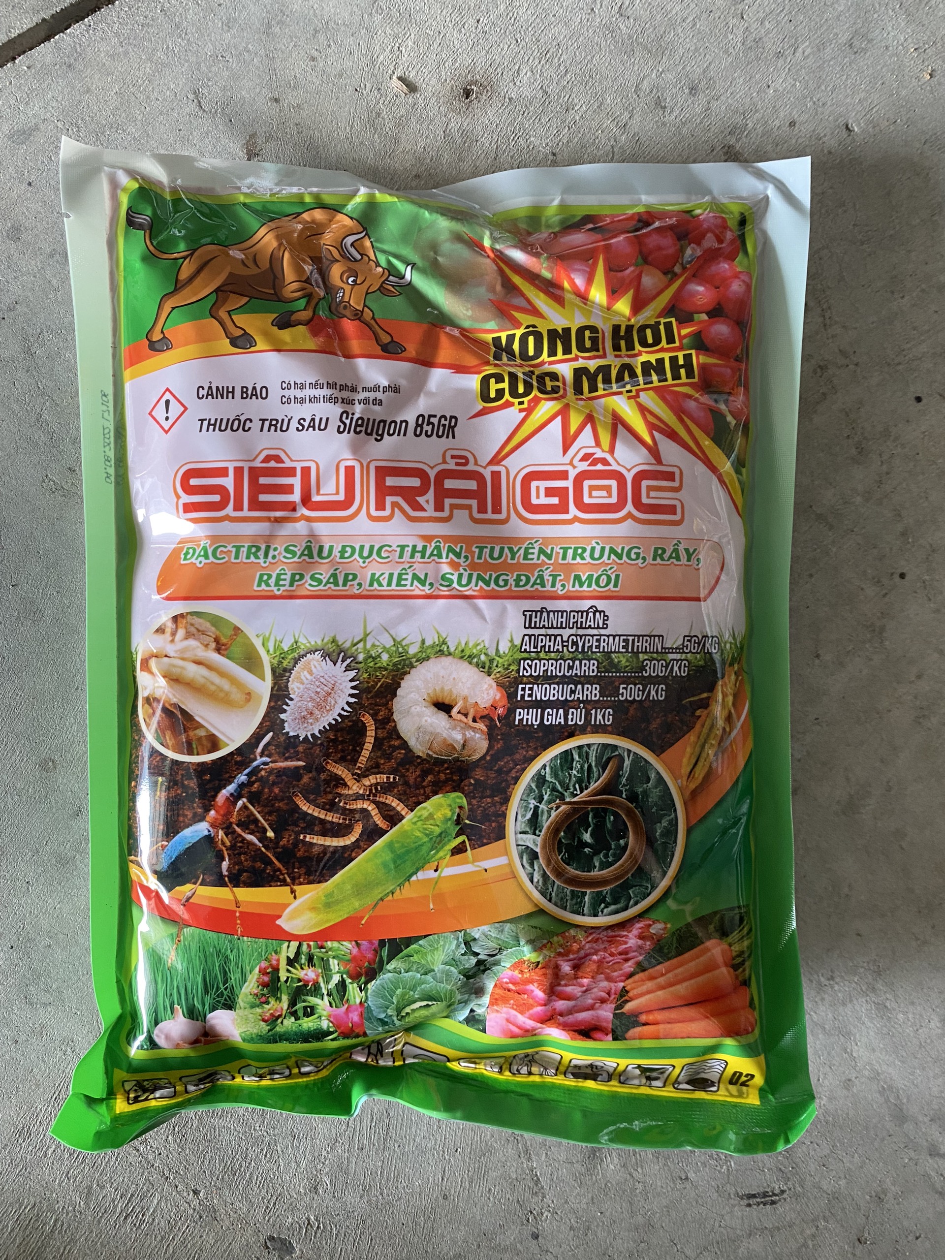 thuoc tru sau sieugon 85GR gói 1kg trừ sâu đục thân tuyến trùng rệp sáp sâu đất