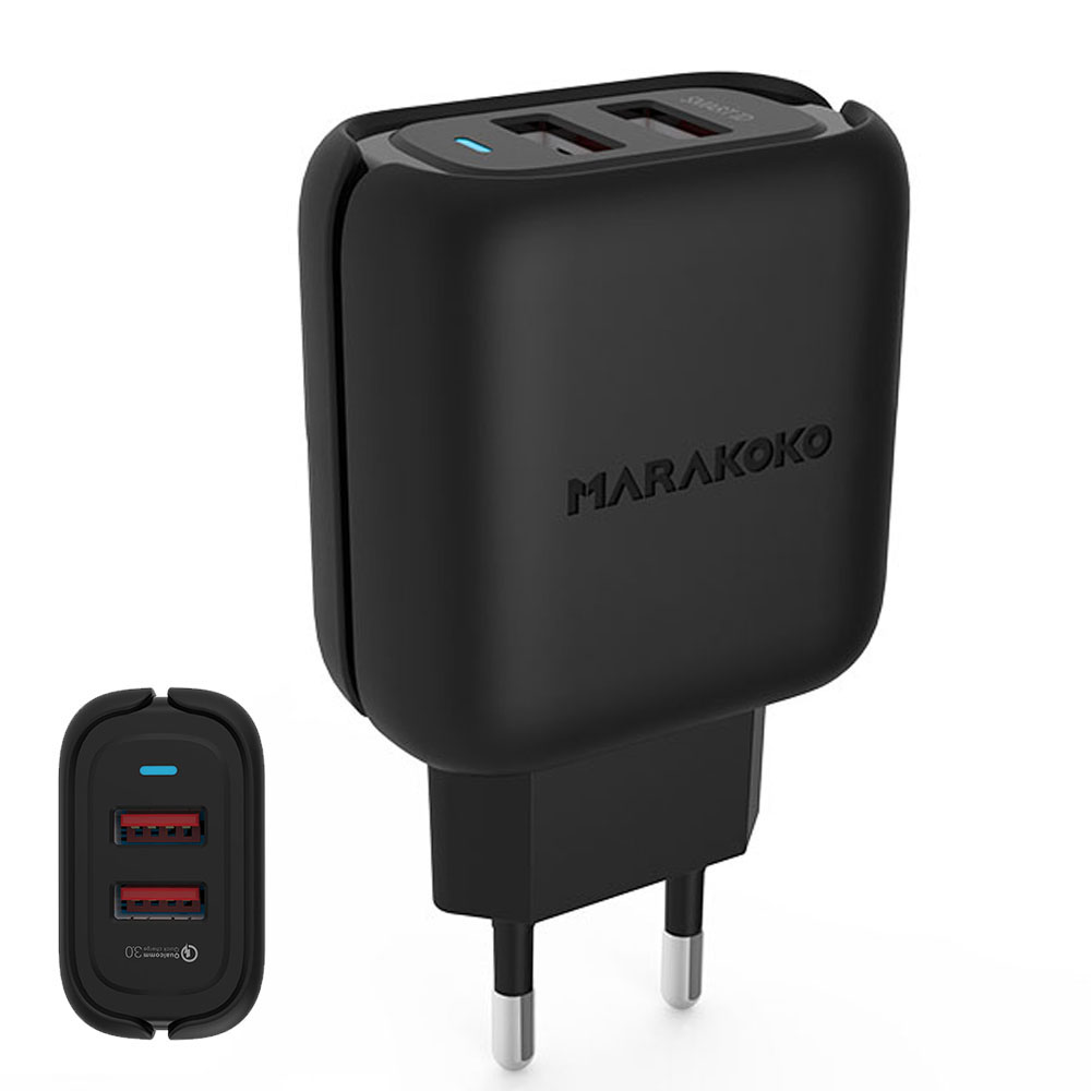 Củ sạc điện thoại Marakoko MA30, 2 cổng sạc ra USB Smart Charge-Hàng Chính Hãng