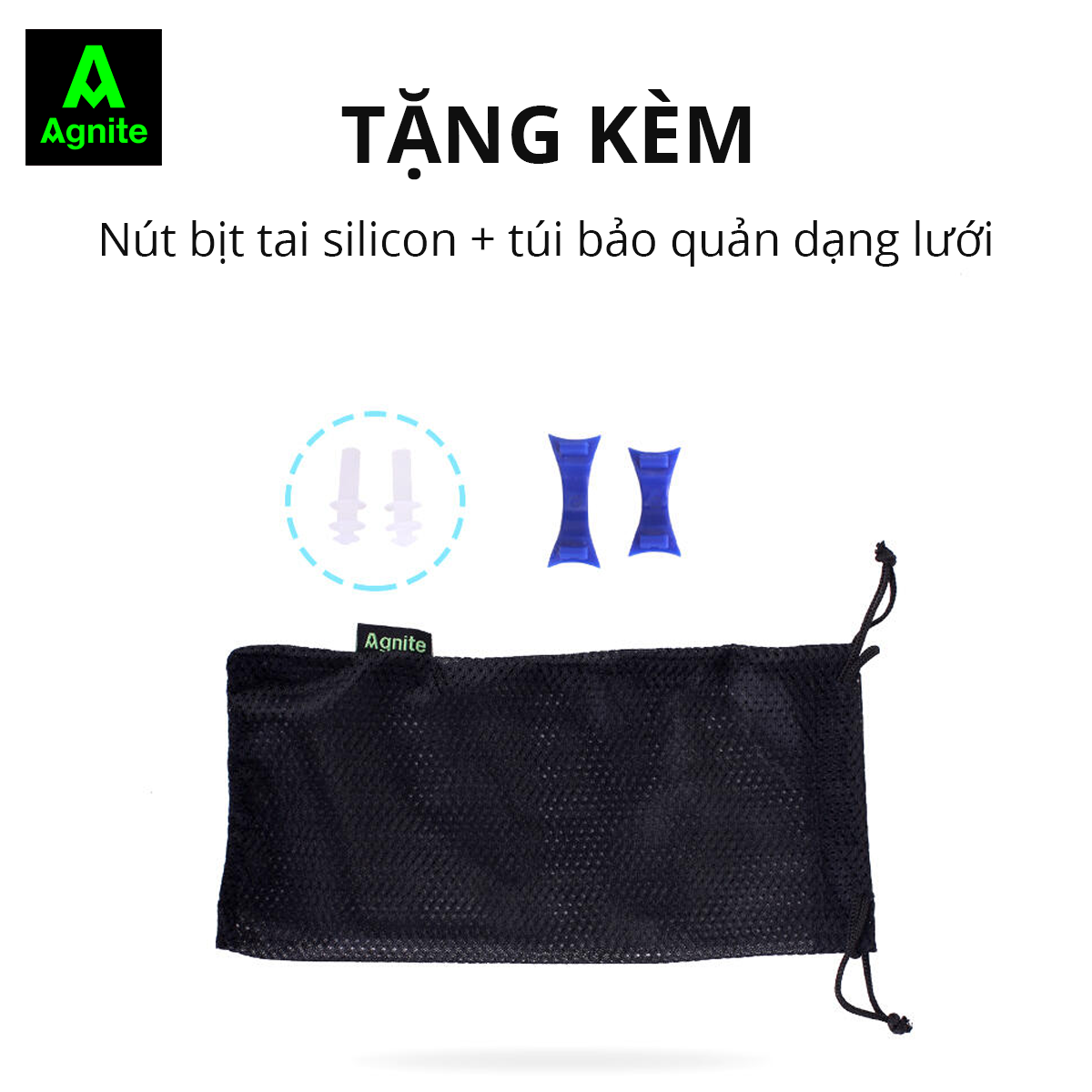 Kính Bơi Người Lớn Nam Nữ Chống Sương Mù Bảo Vệ Mắt Kèm Nút Tai Túi Đựng Agnite - Dây Đeo Silicone Mềm Mại, Thoải Mái - Phù Hợp Cho Vận Động Viên Chuyên Nghiệp Hoặc Người Có Sở Thích Đi Bơi - F6120