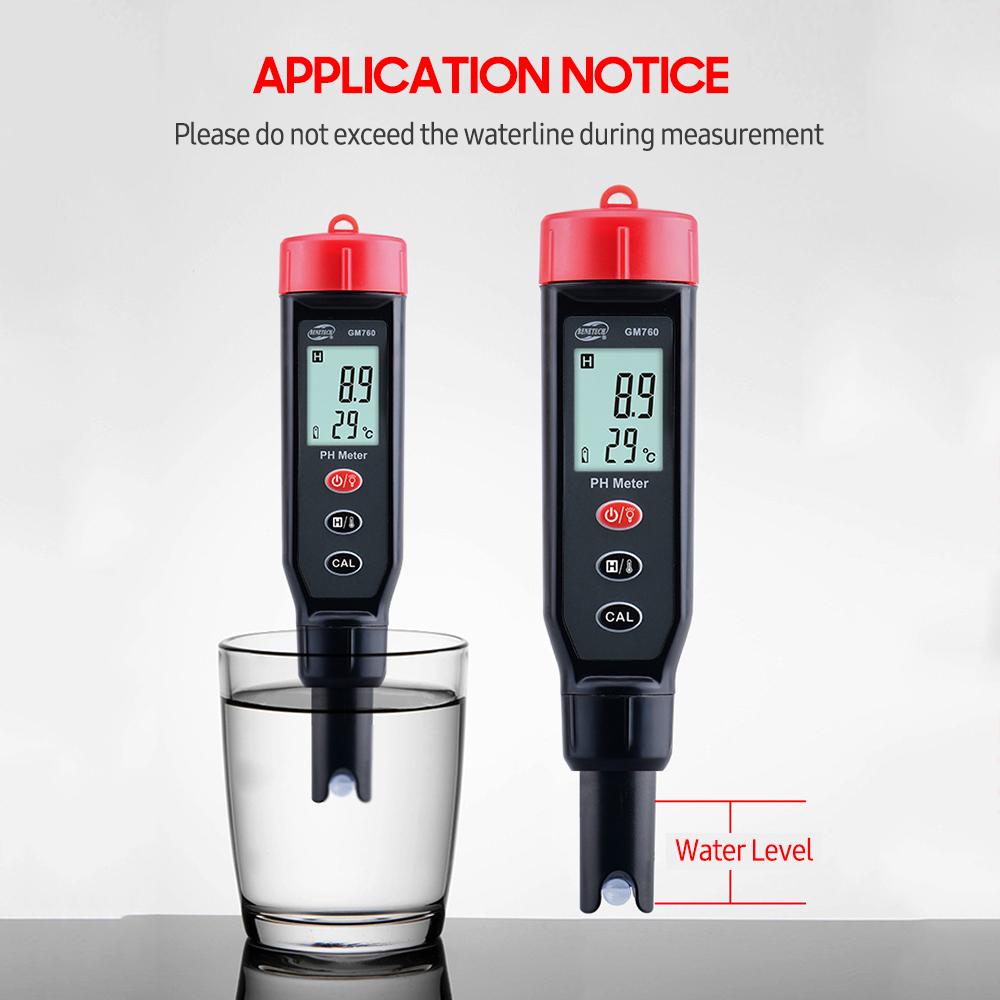 GM760 Digital PH Meter High Accuracy Water Quality Tester 2 in 1 PH/Temperature Pen ATC LCD Display Data Hold Portable PH Kit for Household Drinking Swimming Pool Aquarium
