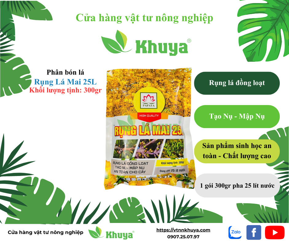 Phân bón lá Rụng Lá Mai 25L 300gr Tạo Nụ - Mập Nụ - An Toàn Cho Cây