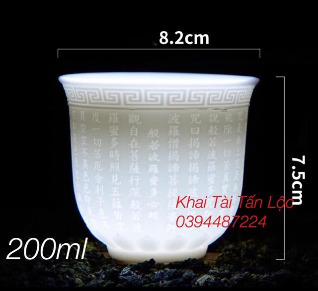 Chén trà , ly trà khắc chữ Bát Nhã Tâm Kinh chìm có hộp quà