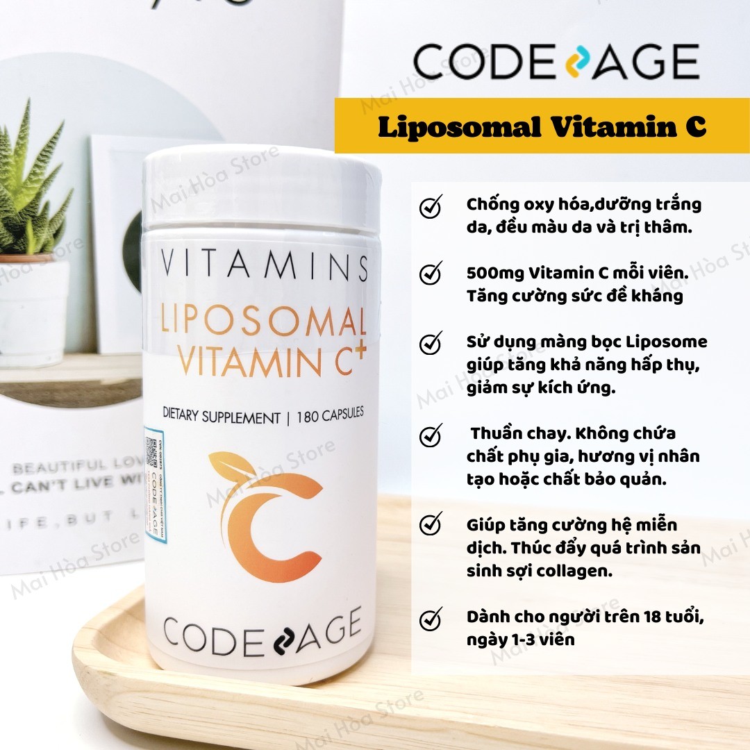 Viên uống CodeAge Liposomal Vitamin C 180 viên - Tăng cường hệ miễn dịch, dưỡng sáng và đều màu da