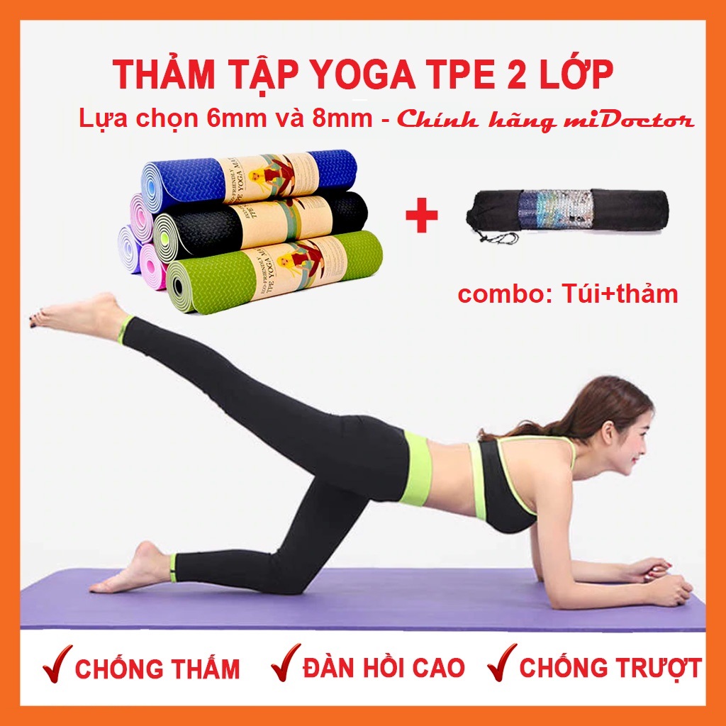 Thảm Tập Yoga, Gym miDoctor + Bao Thảm Yoga (Giao Màu Ngẫu Nhiên)