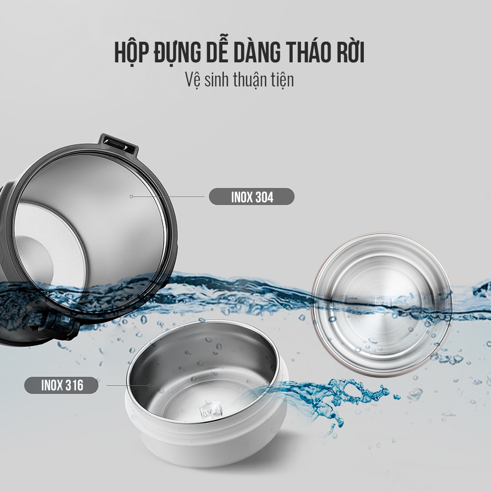 Hộp cơm giữ nhiệt văn phòng inox 316 Elmich EL-8030 dung tích 2.2 lít