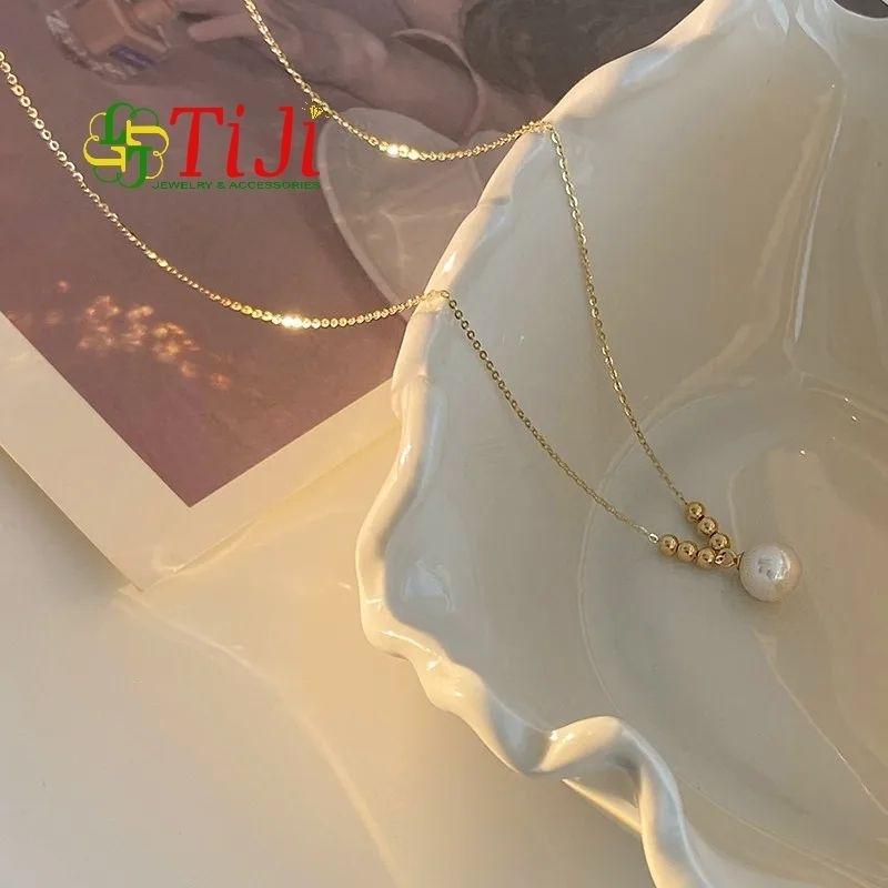 Dây chuyền nữ inox xỏ bi mặt ngọc trai nhân tạo đẹp thời trang không đen không gỉ sét
