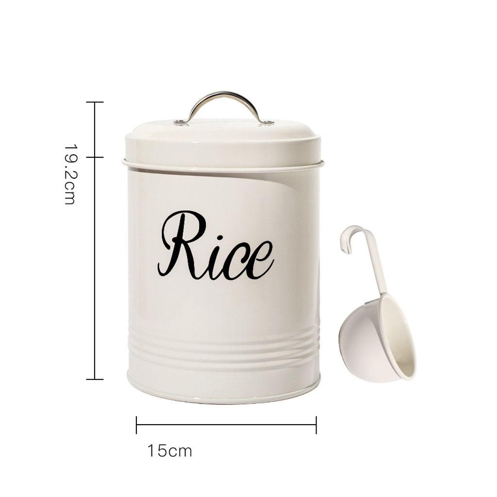 Rustic White Metal Kitchen Food Rice Storage Tin Jar 3L Container with Lid