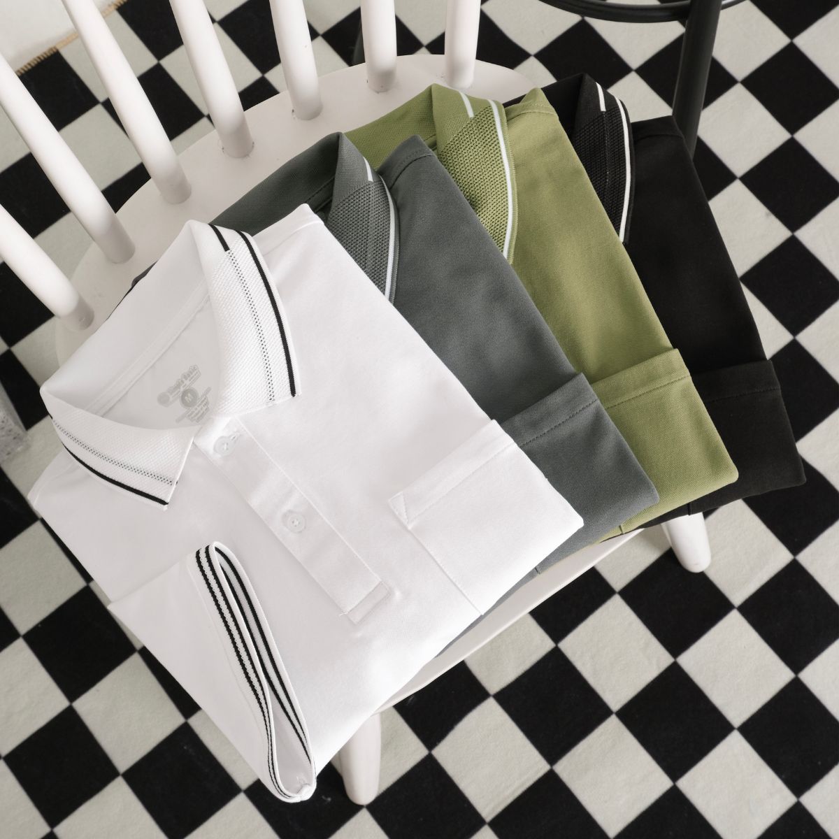 Áo thun polo basic cotton nam Simple &amp; Basic, mềm mịn, thấm hút mồ hôi tốt, mau khô, màu trắng