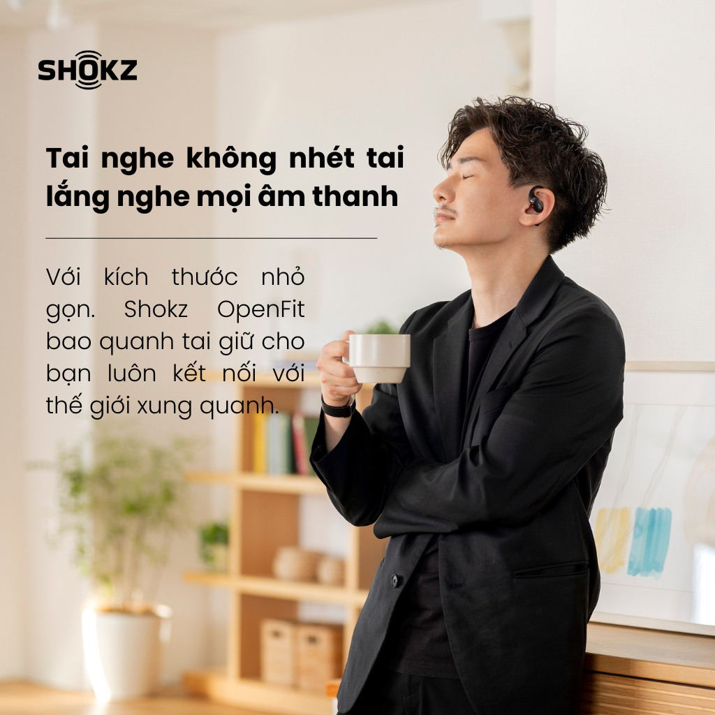 Tai nghe không nhét tai Bluetooth True Wireless Earbuds Shokz OpenFit - Màu đen - Thế Hệ Mới Nhất - Hàng Chính Hãng