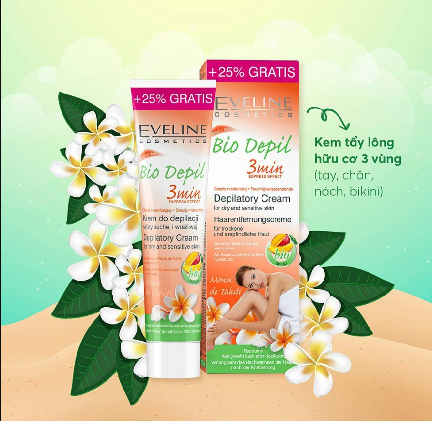 Kem Tẩy Lông Hữu Cơ Tay, Chân, Nách, Bikini Eveline - EVEL3696