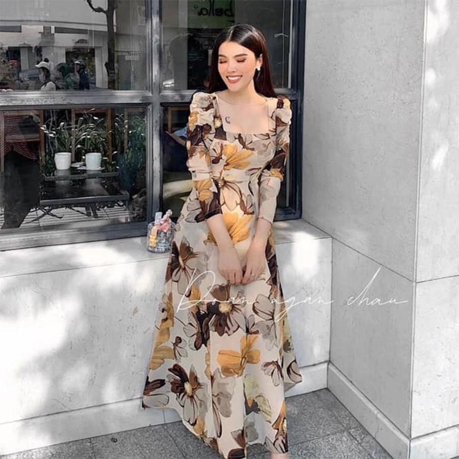 Đầm nữ ĐẦM ÔM XÒE HOA TAY LỠ CỔ VUÔNG