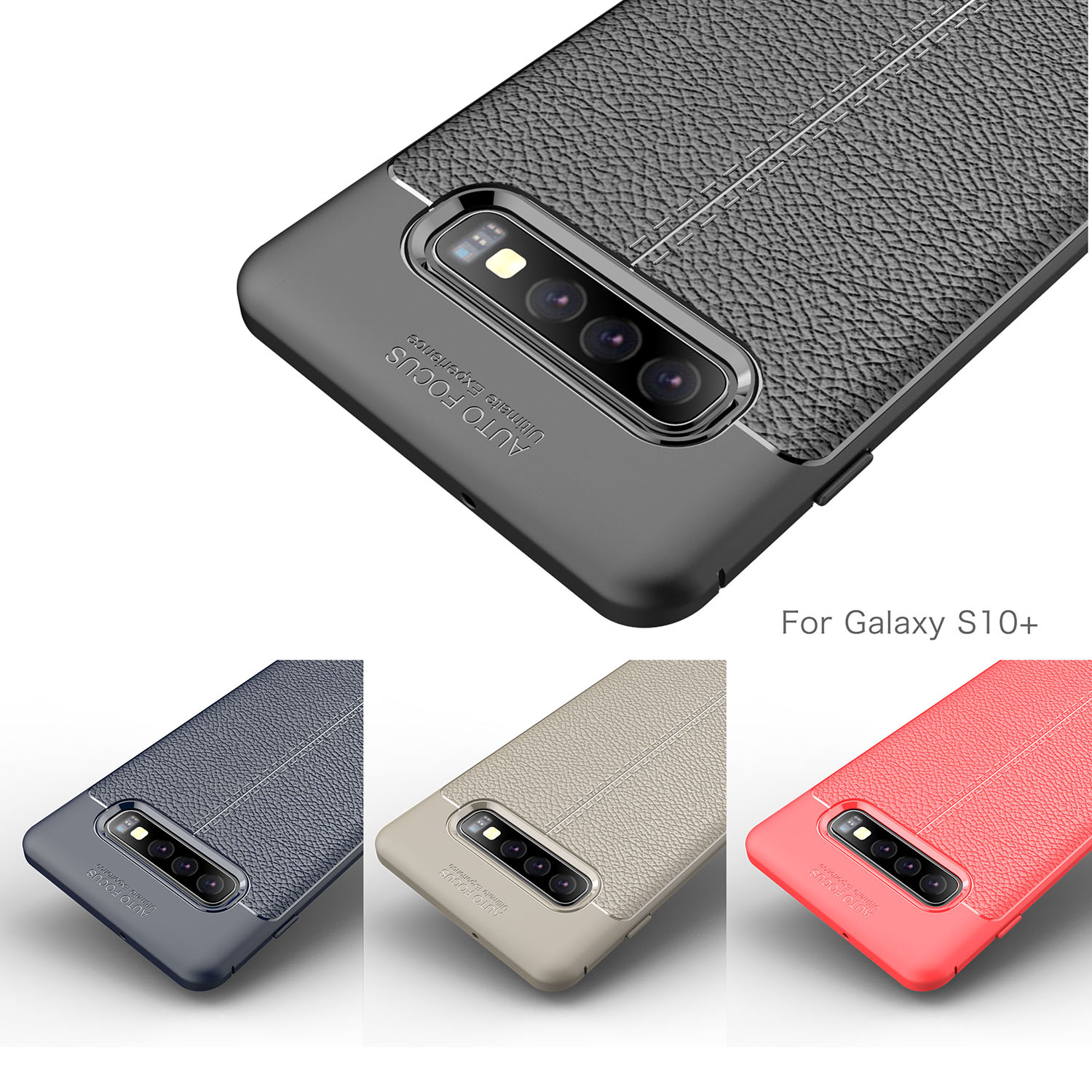 Ốp lưng Silicon Auto Focus giả da, chống sốc dành cho Samsung S10 Plus - Hàng Chính Hãng