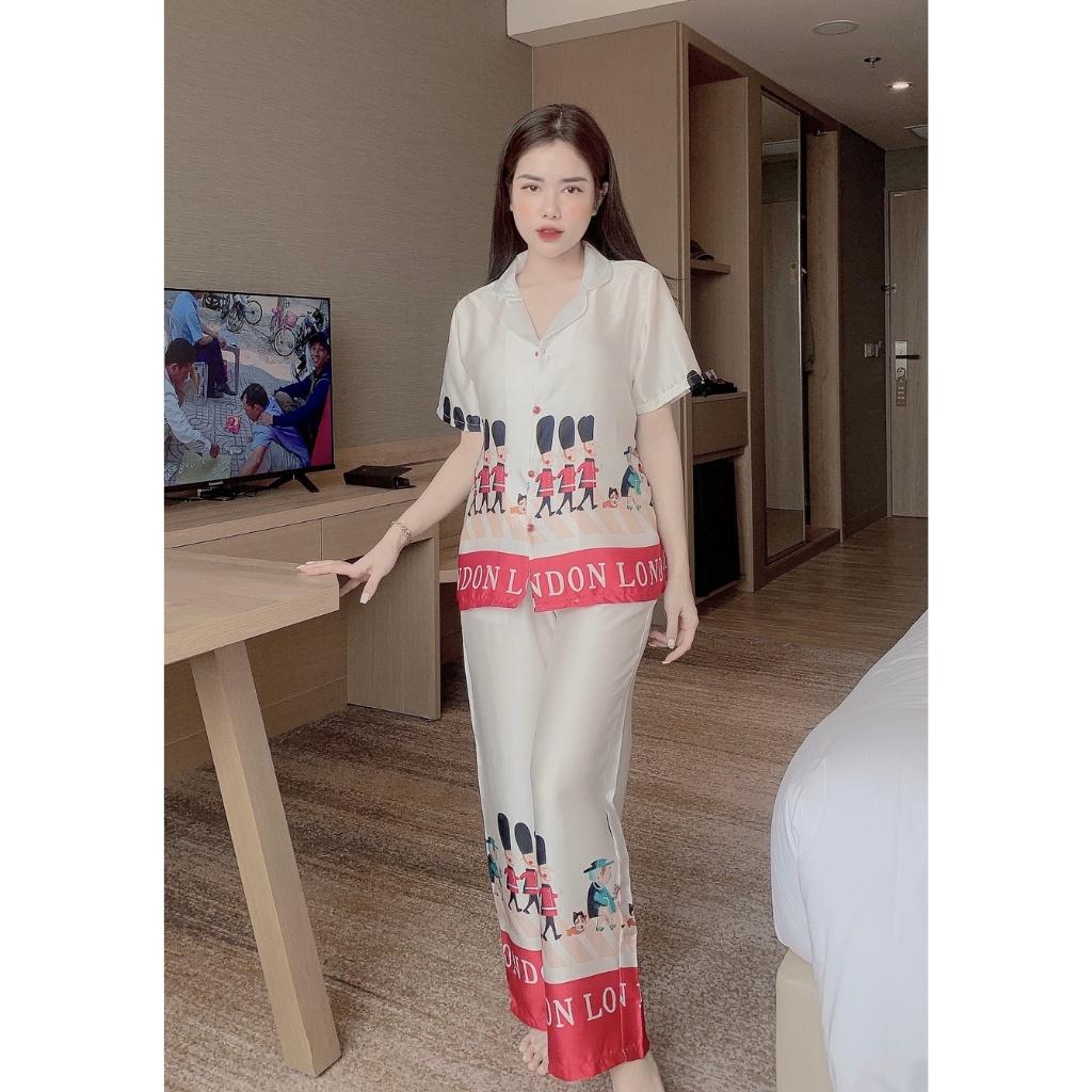Bộ Lụa Satin Tay Cộc Quần Dài Siêu Hot
