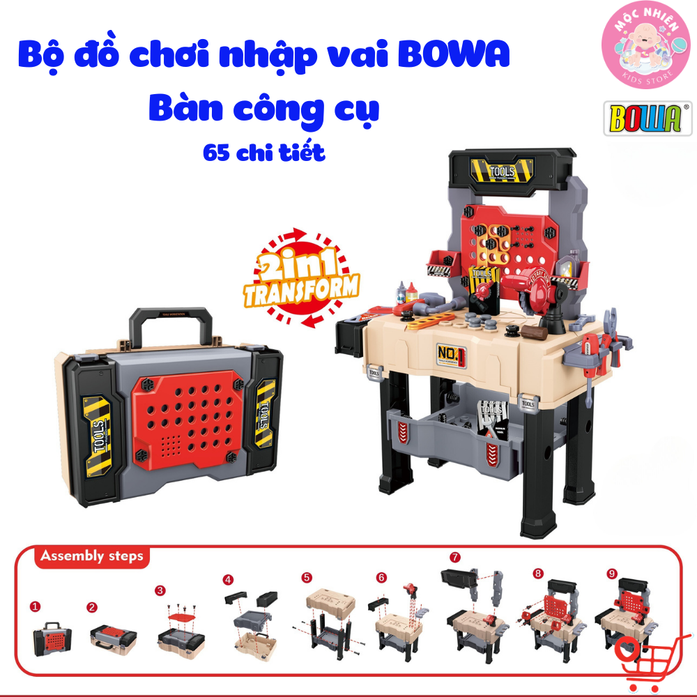 Bộ đồ chơi nhập vai kỹ sư BOWA 8035A - Bàn công cụ 65 chi tiết Mobile Tool Table - Dành cho bé từ 3 tuổi