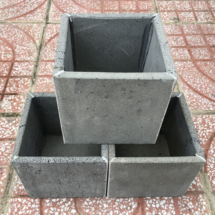 Set 3 chậu cây treo tường hình vuông 15x15x15cm bằng đá ong xám tự nhiên
