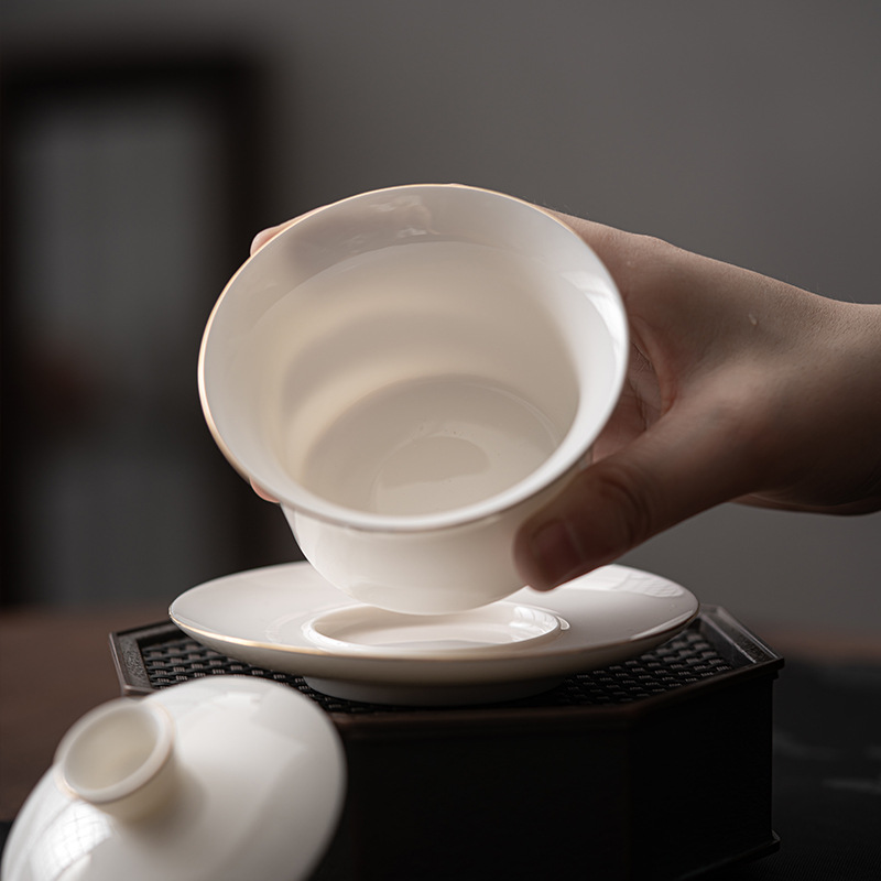 Chén Khải tiềm pha trà bằng sứ trắng Bạch Định thấu quang 170 ml