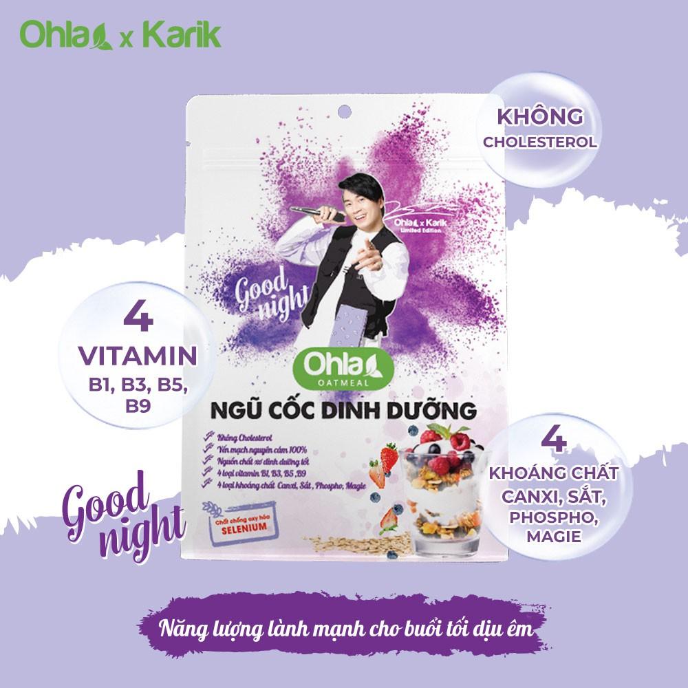 Ngũ cốc dinh dưỡng ăn tối Oatmeal Karik x Ohla yến mạch, hạnh nhân, trái cây sấy dẻo 60g và 180g