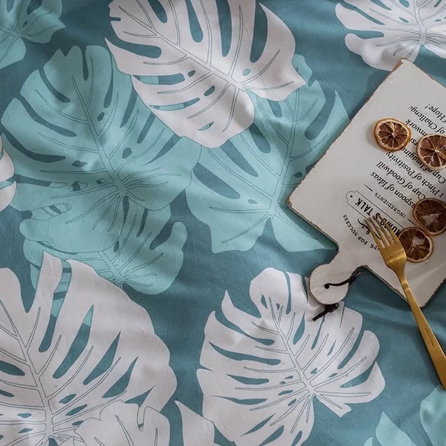 Bộ chăn ga gối cotton cao cấp PL1 Lá khoai xanh