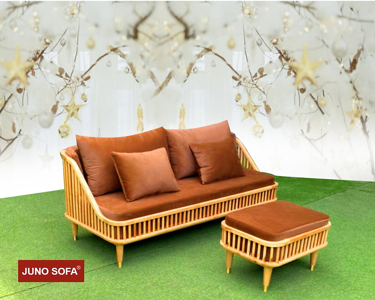 Băng ghế gỗ nệm và đôn Juno Sofa băng 1m8