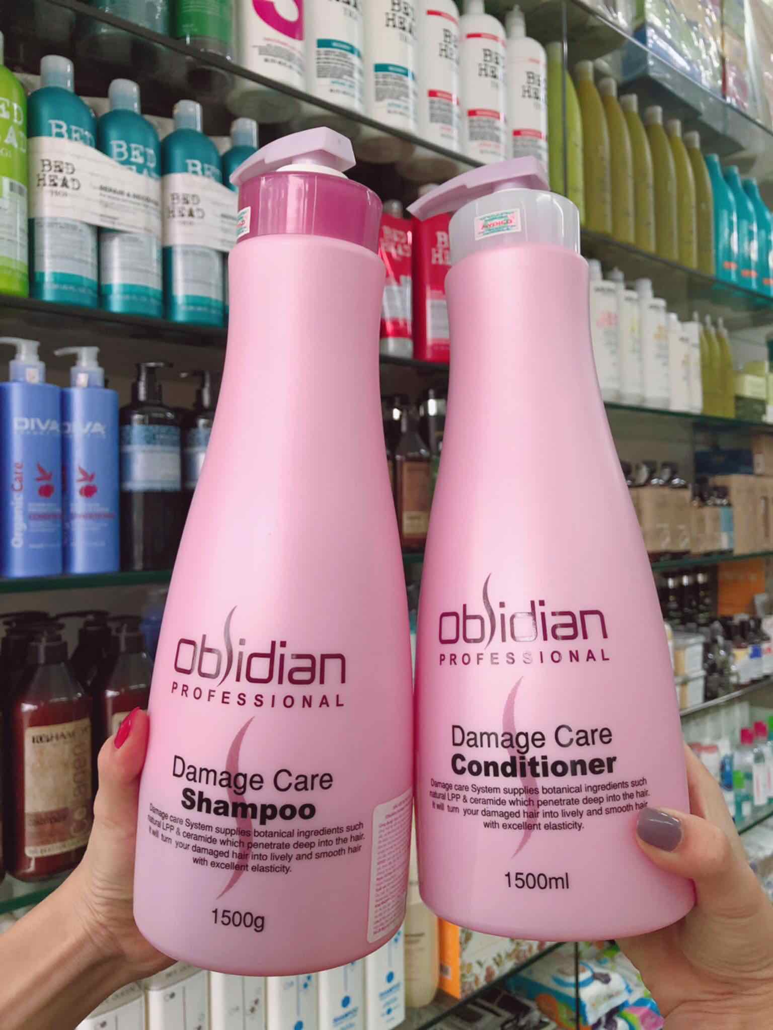 Dầu gội tái tạo tóc hư tổn Obsidian Professional Damage Care Shampoo Hàn Quốc 1500ml tặng kèm móc khoá