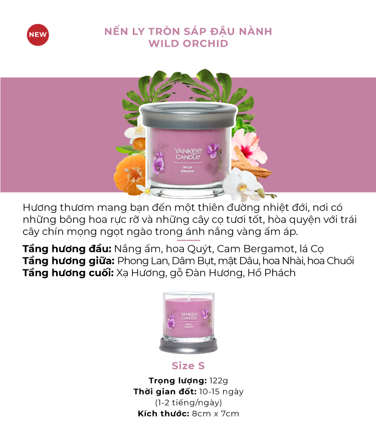 Nến ly tròn sáp đậu nành Yankee Candle size S - Wild Orchid