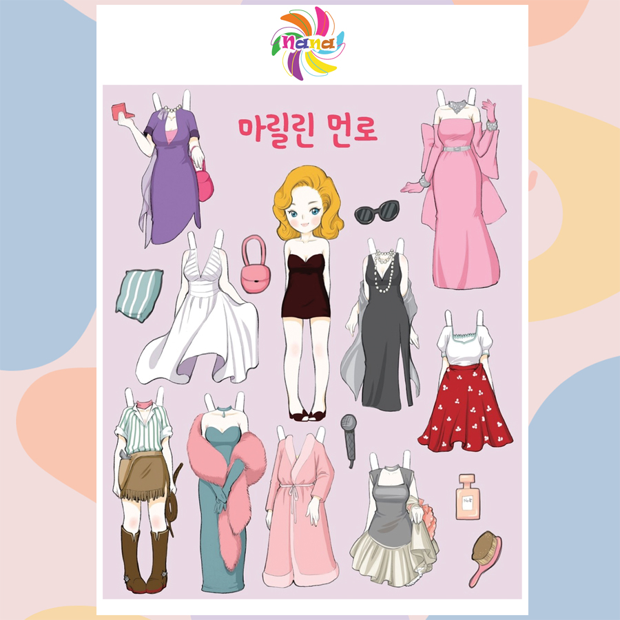 Búp bê giấy (paper doll) thay đồ thời trang đồ chơi cắt thủ công cho bé Combo 5 hình siêu đáng yêu BBG005