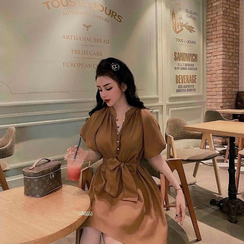 Đầm chữ A xòe phối dây mặc 2 kiểu, ĐẦM SUÔNG NÚT CƯỜMM