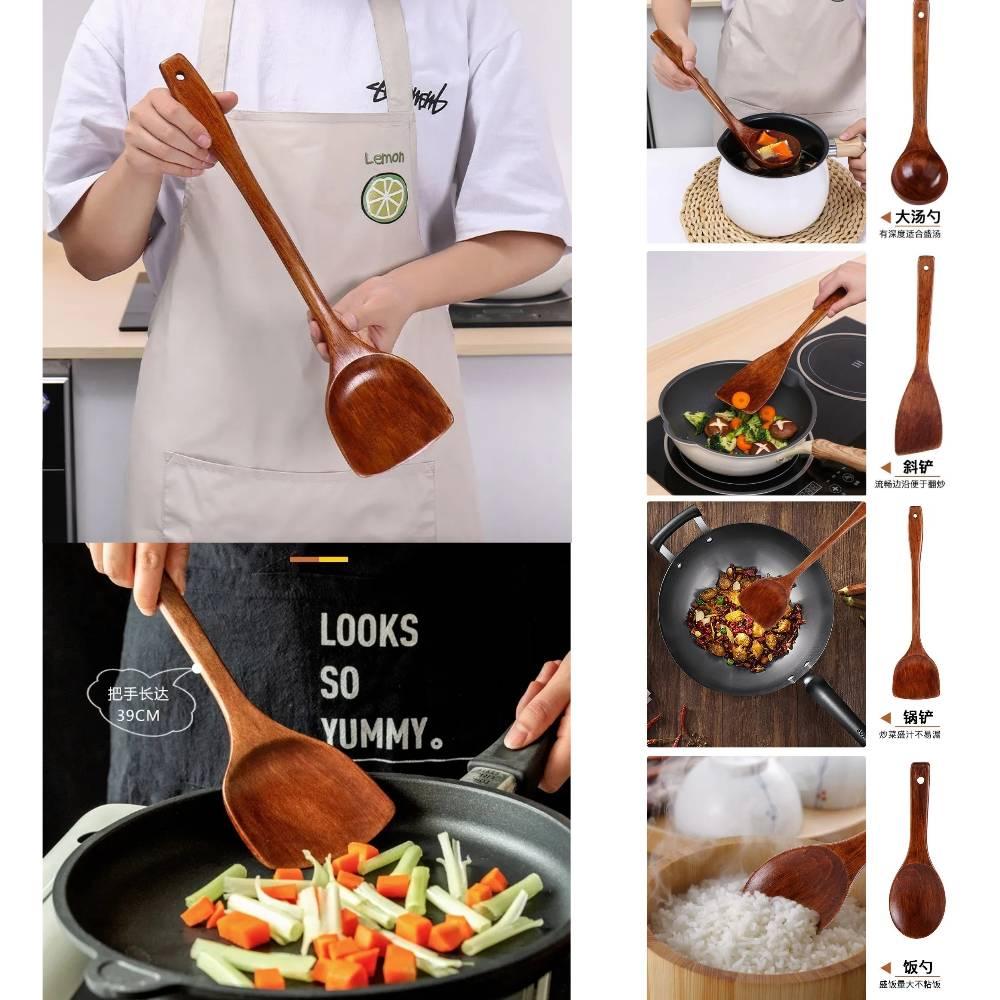 Bộ dụng cụ nấu ăn trong nhà bếp bằng chất liệu gỗ chống dính