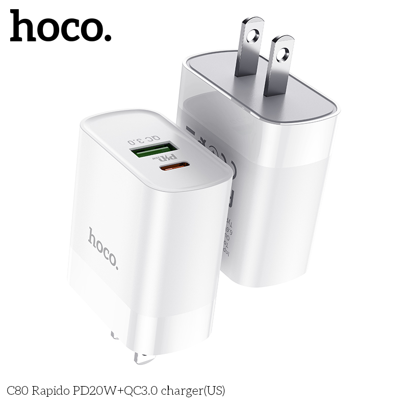 Hình ảnh Cóc Sạc Nhanh Hoco C80 PD20W + QC3.0 2 Cổng Sạc TypeC Và USB Hàng Chính Hãng