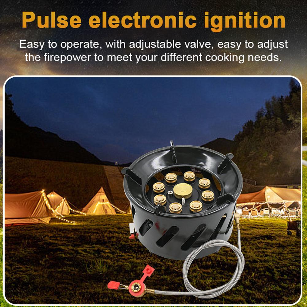 9-Core Camping Stove 19800W High-Power Gases Burner Stove Backpacking Stove Windproof with Adjustable Gases Valve for Outdoor Cooking Camping Picnic Hiking