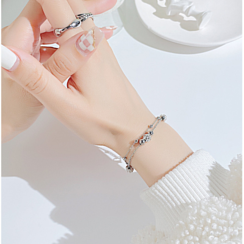 Lắc Tay 2 Tầng Trái Châu Đính Đá Zircon Titan Ko Đen TT 4372