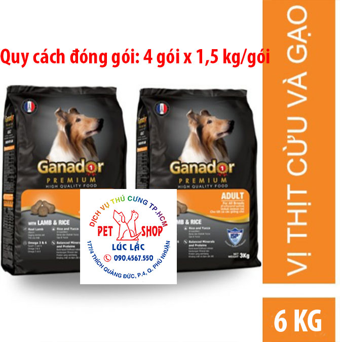 Combo 2 gói thức ăn cho chó trưởng thành Ganador vị thịt cừu và gạo Adult Lamb and Rice 3kg