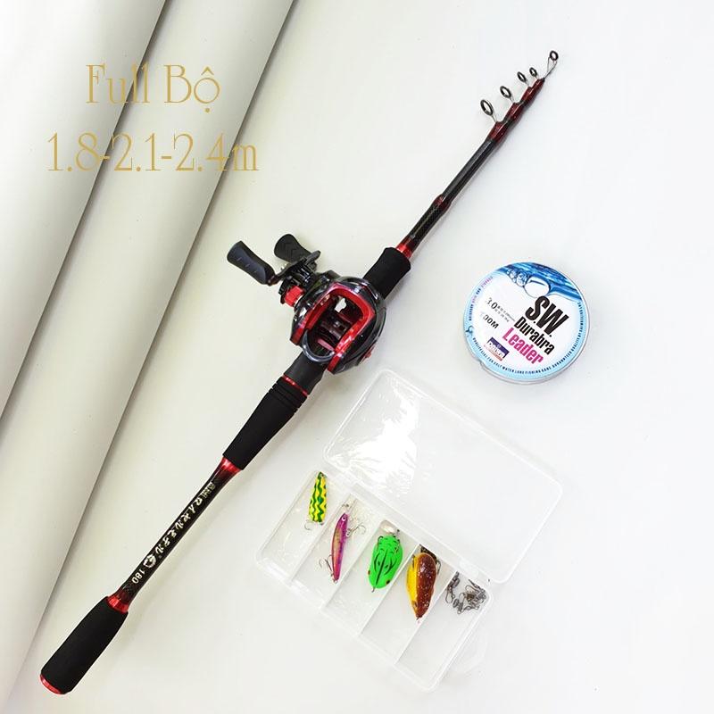 Bộ cần câu lure máy ngang rút gọn 60cm chất liệu carbon độ dài 1m8 - 2m1 - 2m4 tặng máy ngang và hộp mồi lure B-CM9 - 1.8m quay bên phải