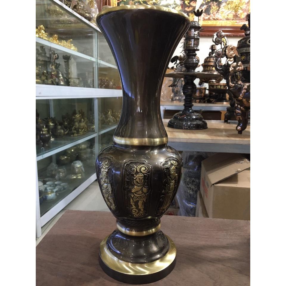 Lọ hoa hoạ tiết bát tiên bằng đồng nguyên chất màu giả cổ cao 40cm