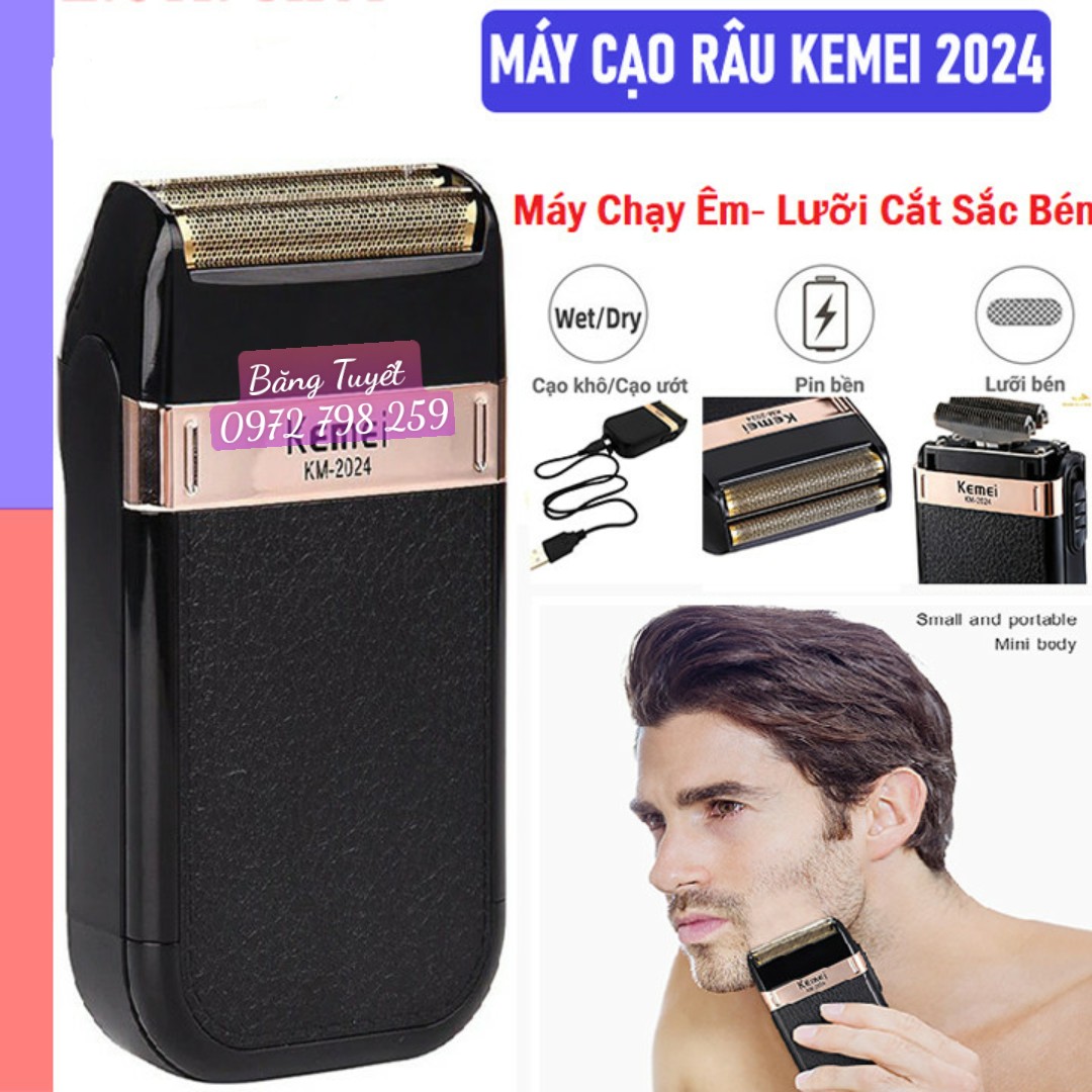 Máy cạo râu chuyên nghiệp , máy cạo râu khô cao cấp đa năng KEME I KM-2024 kèm đầu thay thế
