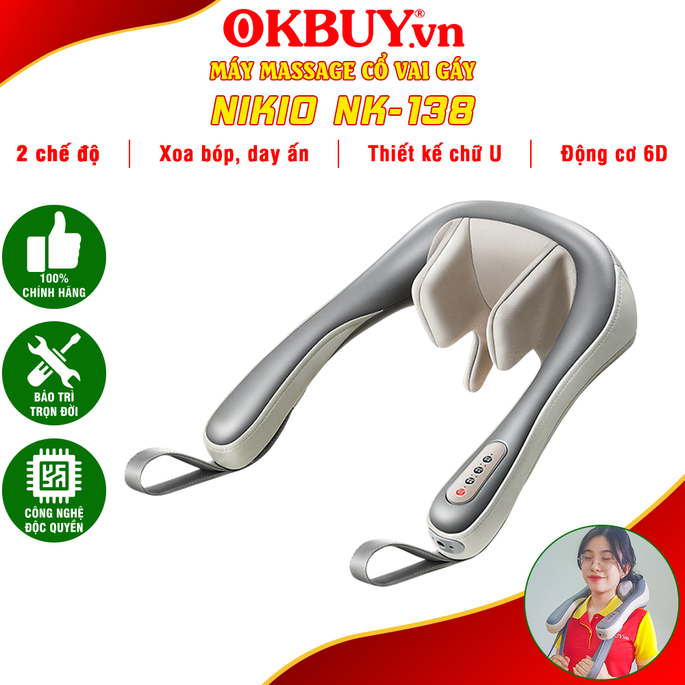 Máy Massage Cổ Vai Gáy Nikio Nk - 138 - Động Cơ 6D Xoa Bóp Chuyên Sâu, Giảm Đau Mỏi, Căng Cứng Cổ Vai Gáy Cực Nhanh, Pin Sạc Không Dây Tiện Lợi