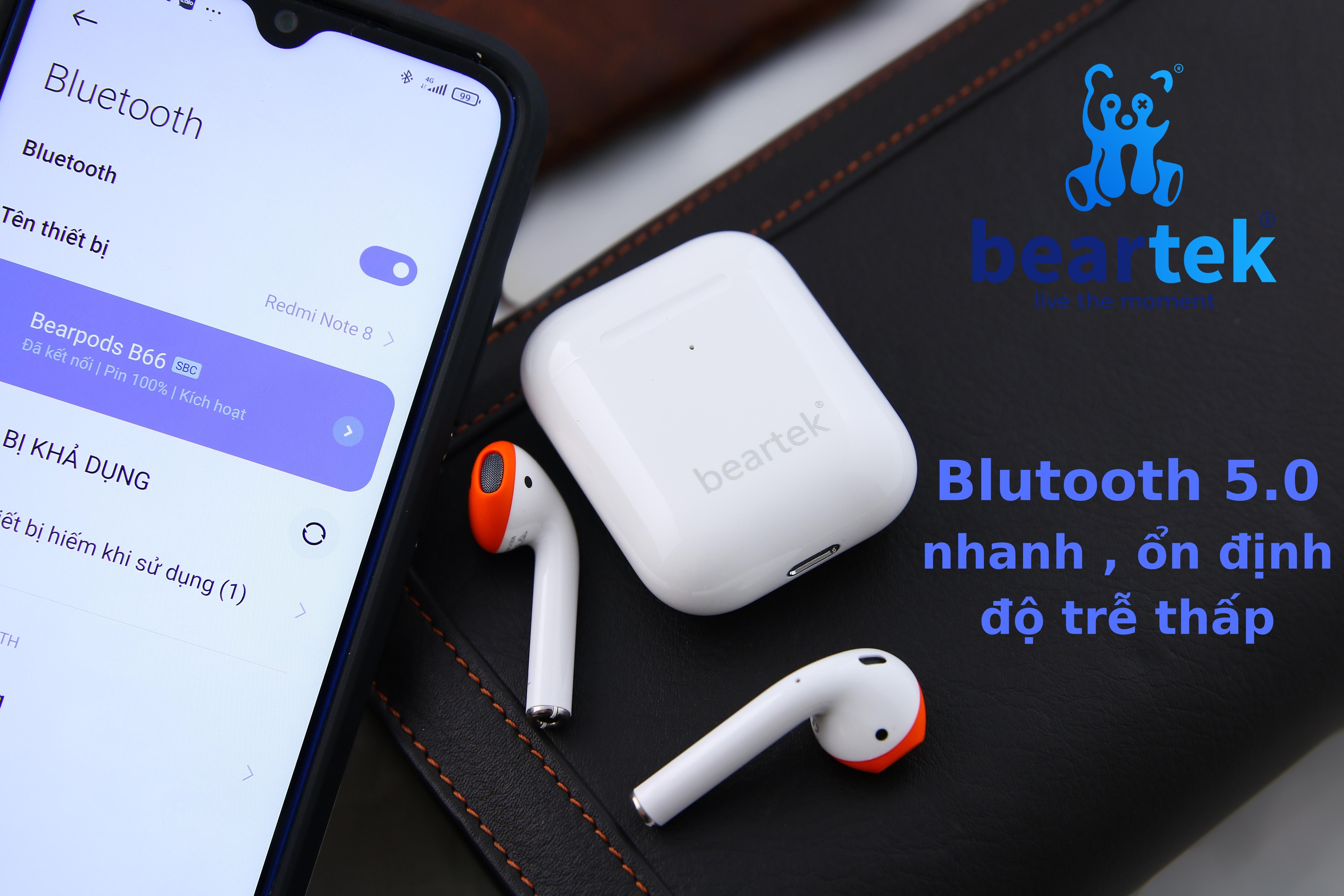 Tai nghe bluetooth không dây BEARTEK Bearbuds B66 True Wireless thiết kế trẻ trung, cá tính – Định vị - Cảm ứng – Thời gian sử dụng lên tới 4h -  Hàng nhập khẩu