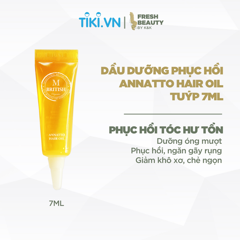 Dầu dưỡng tóc British M Annatto Hair Oil phục hồi tóc hư tổn, khô xơ, chẻ ngọn, gãy rụng 7ml