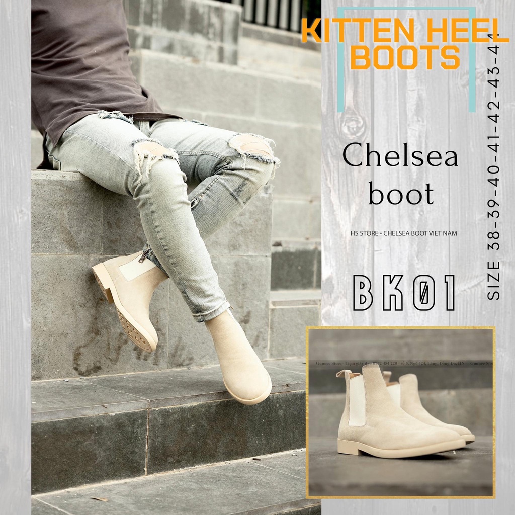 Giày Chelsea boots Lộn Tan Đế Đúc Nguyên Khối Bảo Hành 12 Tháng