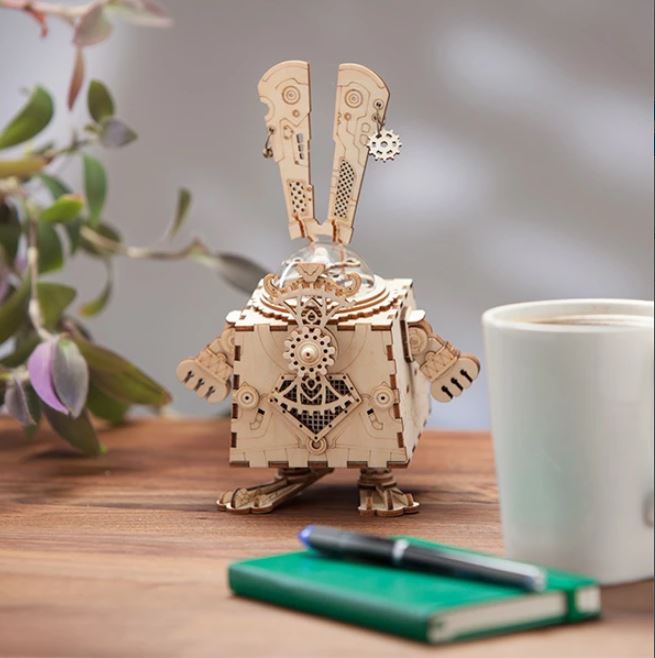 Hộp âm nhạc bằng gỗ lắp ghép hình chú thỏ Steam punk Music Box- AM481 Bunny