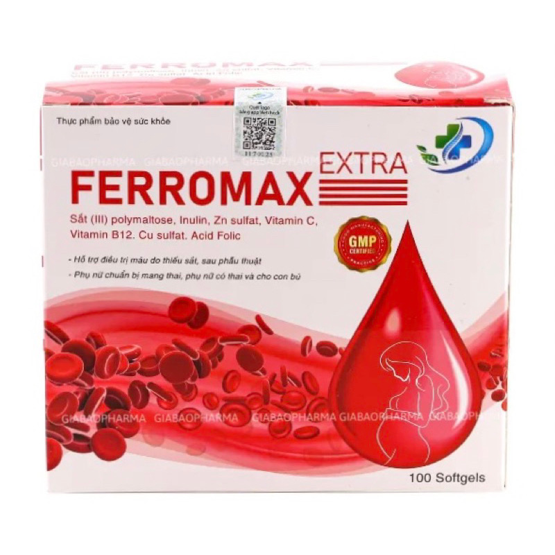 ￼Viên uống bổ máu FERROMAX  Vinaphar, Hộp 100 Viên - Bổ xung sắt cho người thiếu máu