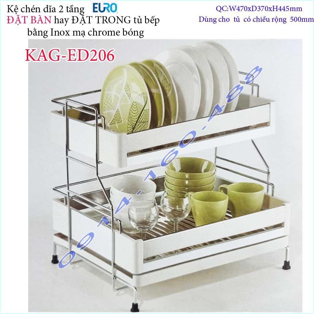 Kệ chén dĩa để bàn KAG-ED206, Kệ đựng chén bát 2 tầng Euro kệ chén để bàn có khay hứng nước