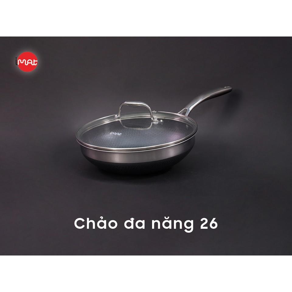 Combo nồi chảo chống dính bếp từ iMat Hybrid size 26cm kết hợp giữa lớp phủ điêu khắc chống dính Daikin và inox 430