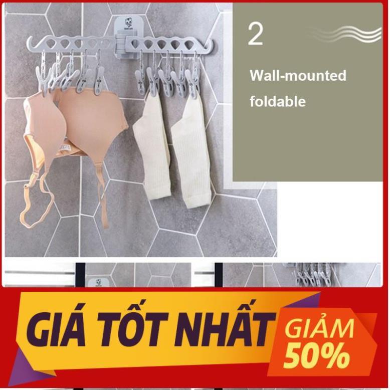 Móc treo quần áo tất dán tường thông minh 10 kẹp nhựa phơi đồ lót trẻ em người lớn đa năng tiện lợi