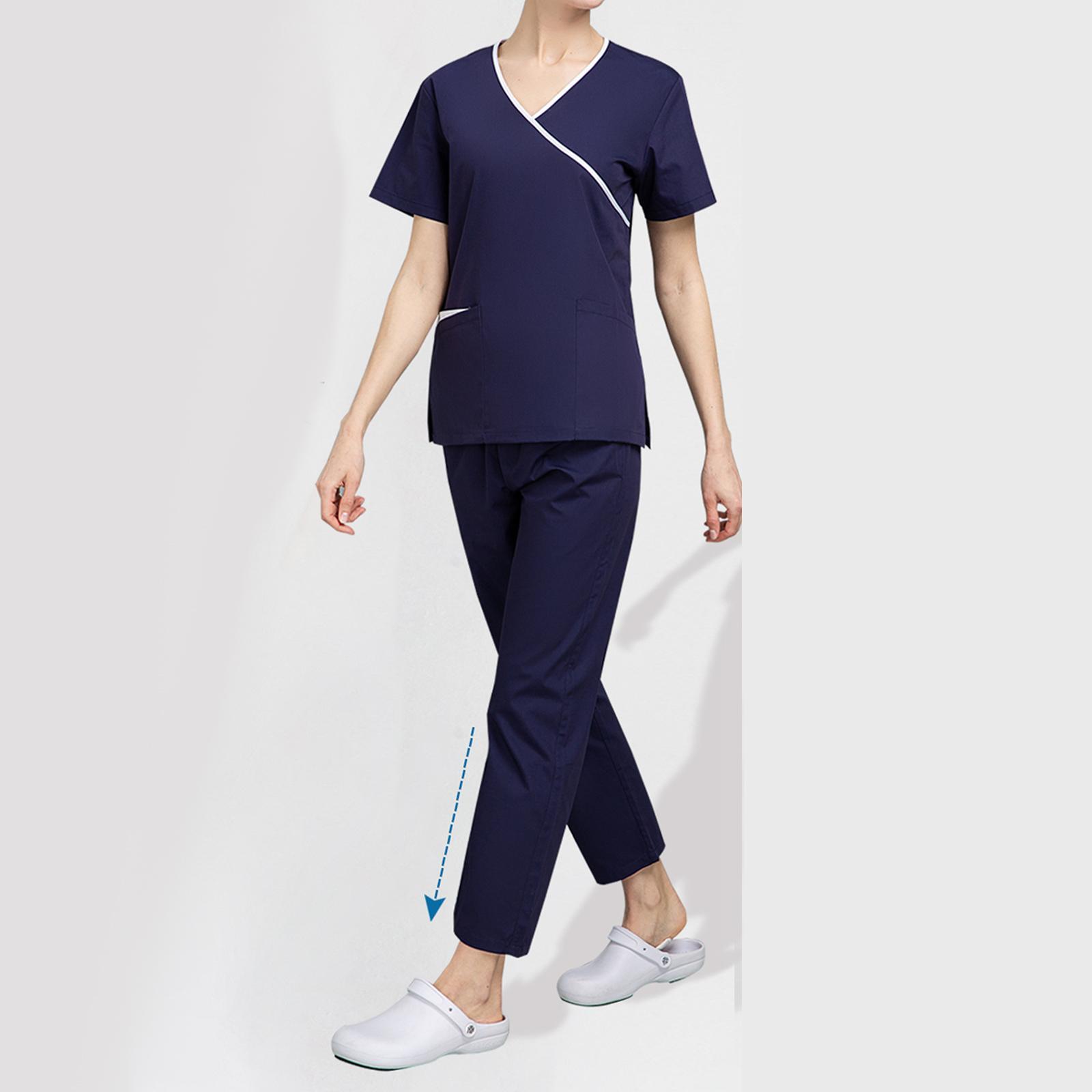 Women Scrubs Set Breathable Elastic Waist Scrub Top and Bottoms with Pockets