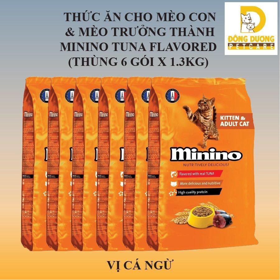 Thức ăn cho mèo con & mèo trưởng thành Minino Tuna Flavored vị cá ngừ THÙNG 6 gói 1.3kg