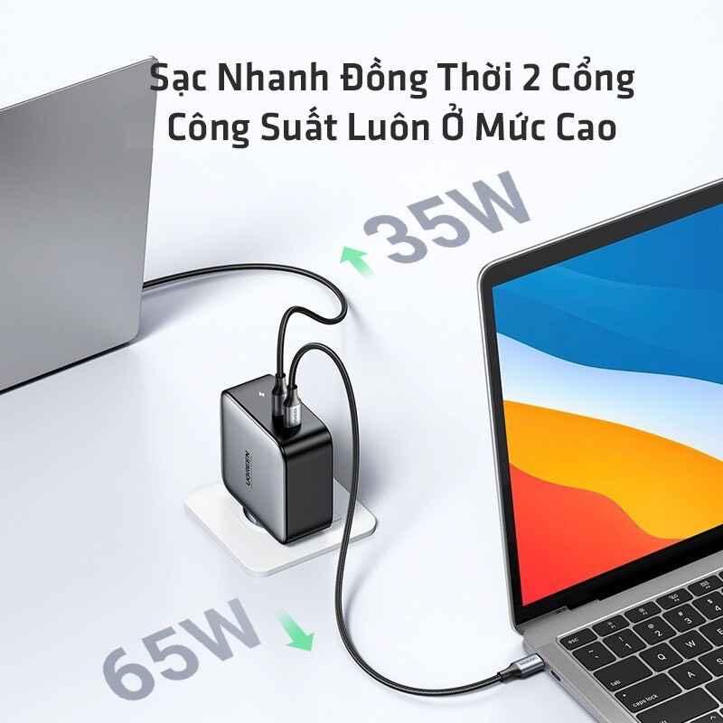 Ugreen UG50327CD254TK 100W 2c chuẩn cắm EU chân tròn Màu Xám Củ sạc nhanh 2 cổng USB type C - HÀNG CHÍNH HÃNG