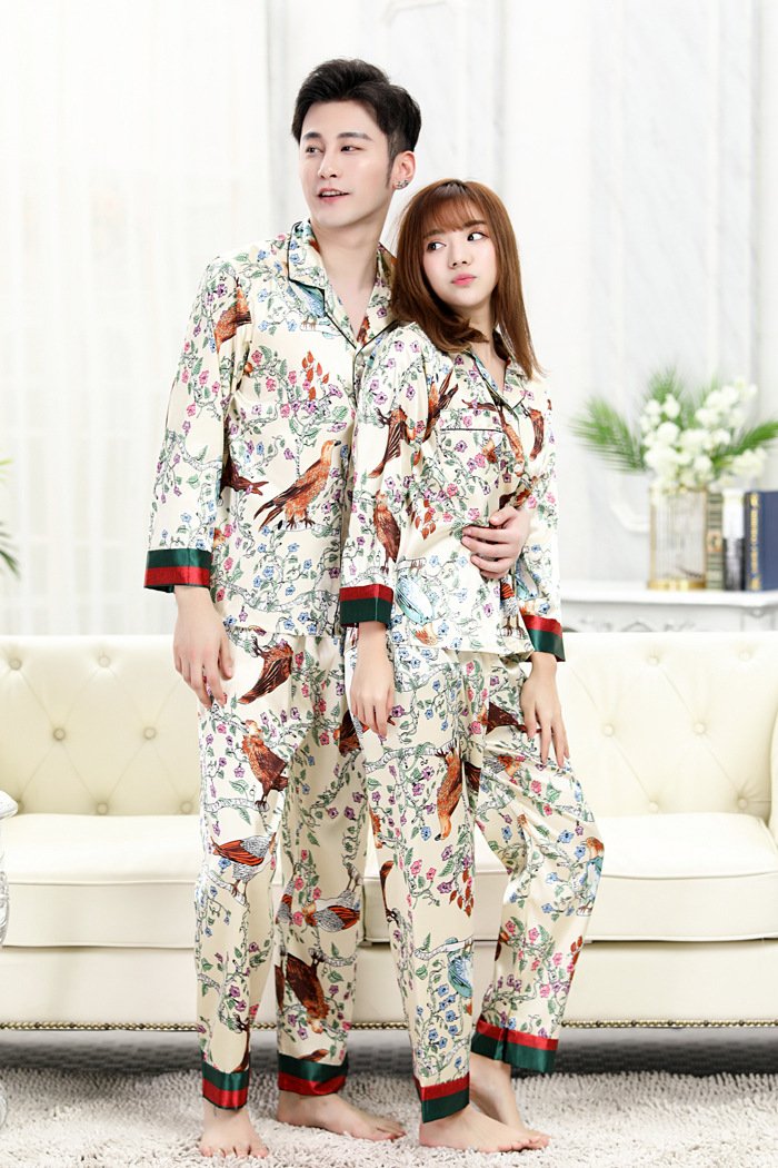 Đồ bộ Pyjama Nữ mặc nhà chất liệu phi bóng rũ mềm mại, phong cách châu âu sang trọng 88225